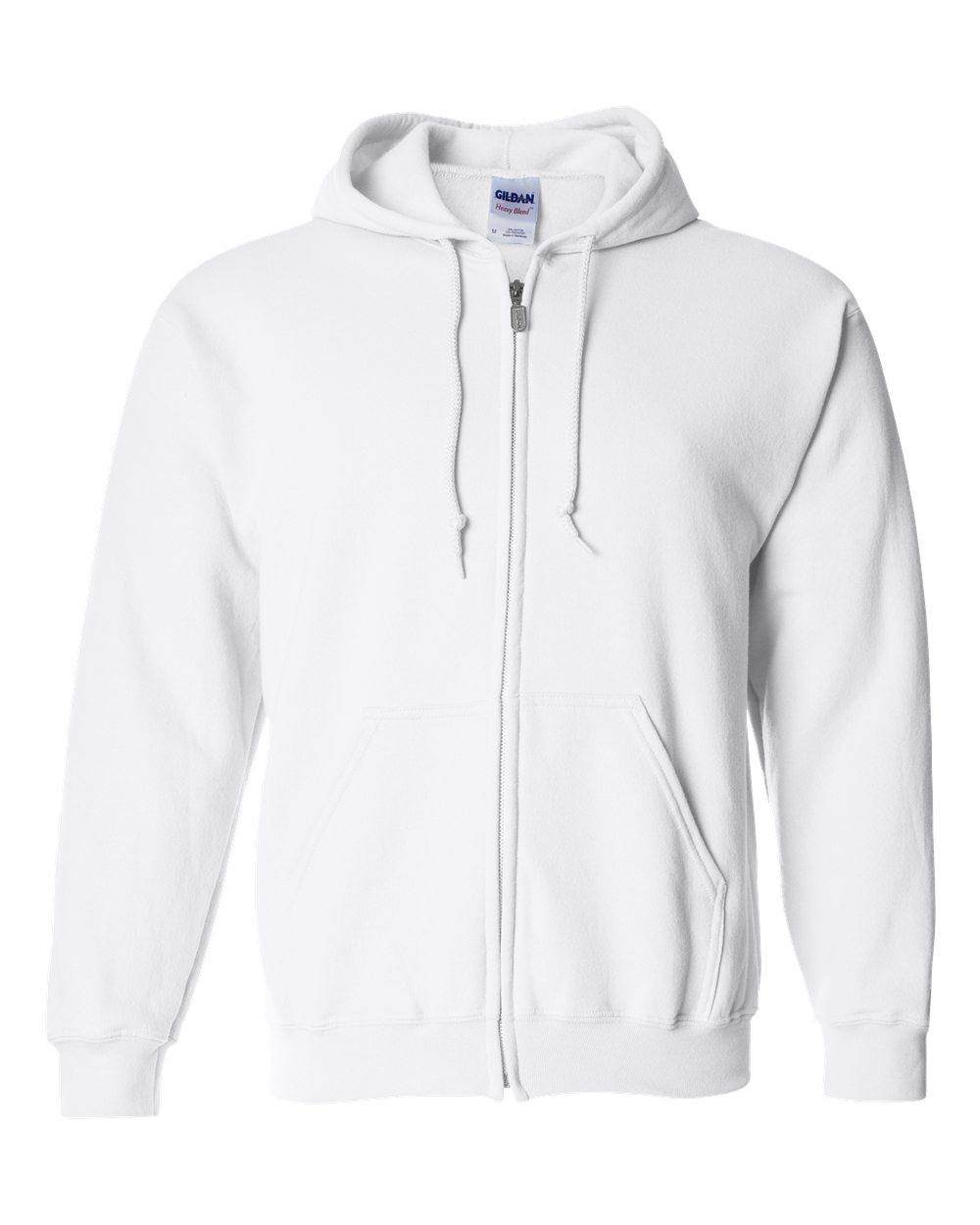 white zip hoodie front view, full zip