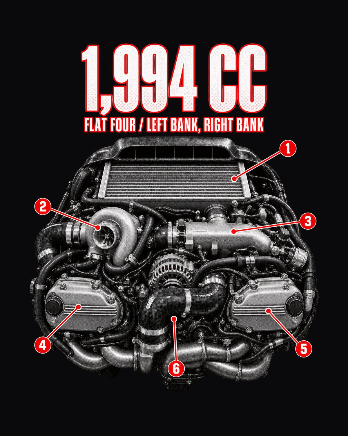 Subaru EJ20 Flat-Four Engine Anatomy Tee, GC8 WRX EJ20K design only