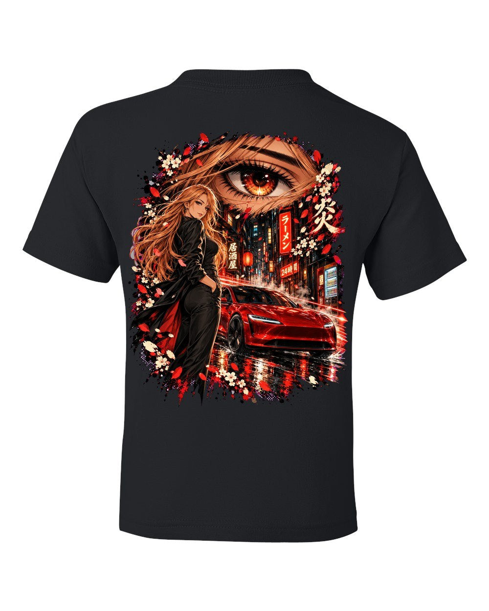 Tesla Model 3 Highland Anime Girl Kids Tee Black back