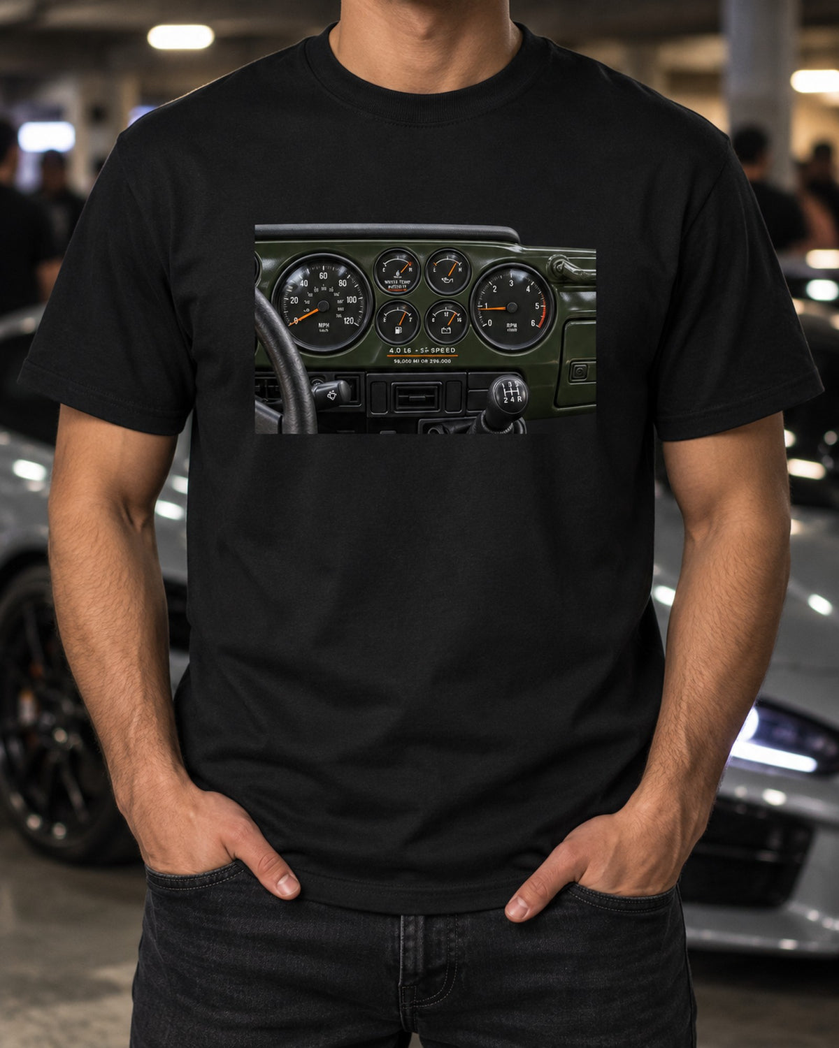 Jeep Wrangler TJ Gauge Cluster Readout Tee, 4.0 I6 T-Shirt Black worn hero