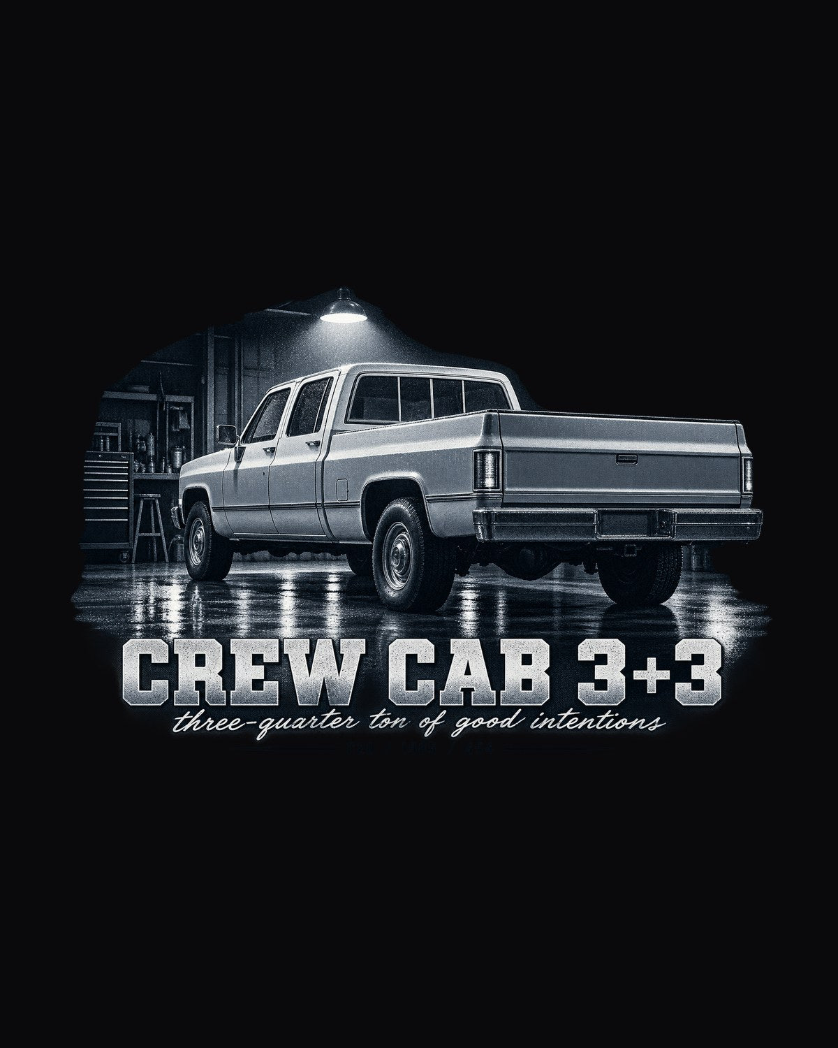 1985 C20 Squarebody Crew Cab 454 Garage Night Tee design only