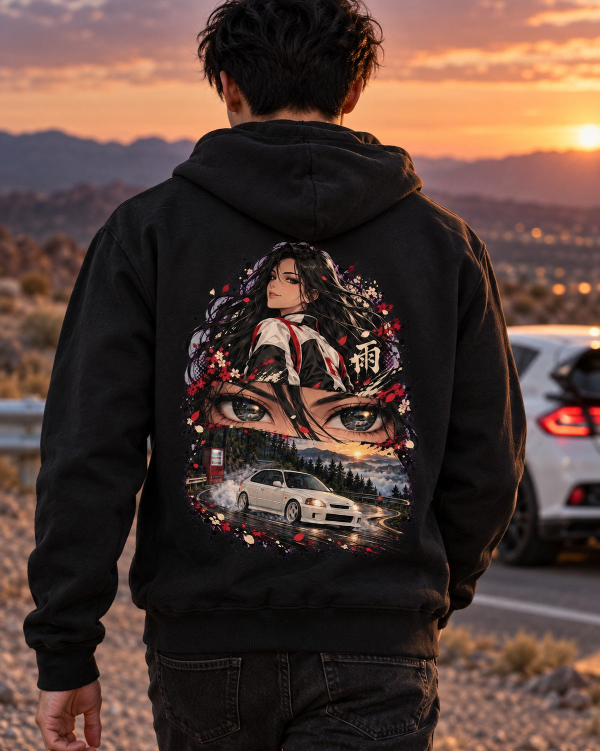 Honda Civic Type R EK9 Anime Girl Shirt, Hoodie & More Zip Hoodie Black worn hero
