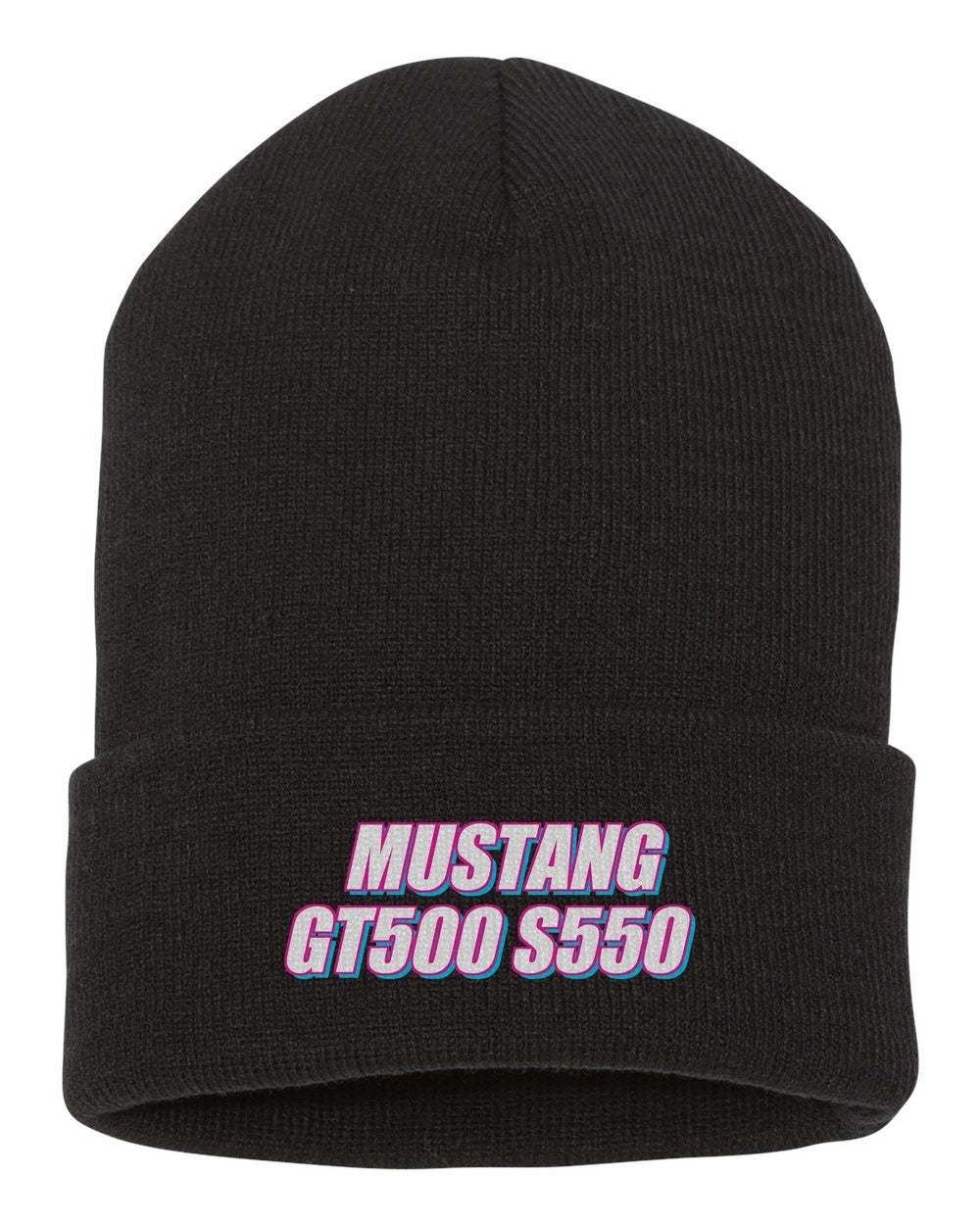 Mustang Gt500 S550 black beanie front view with car name