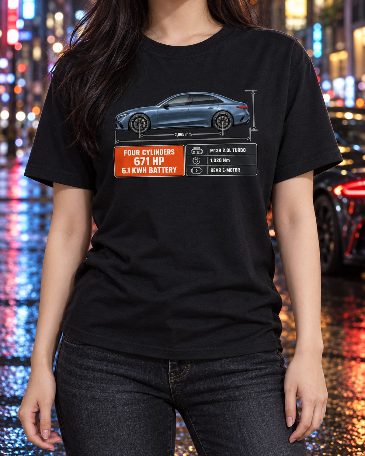Mercedes-AMG C63 S E Performance W206 Dimension Blueprint Shirt T-Shirt Black worn hero