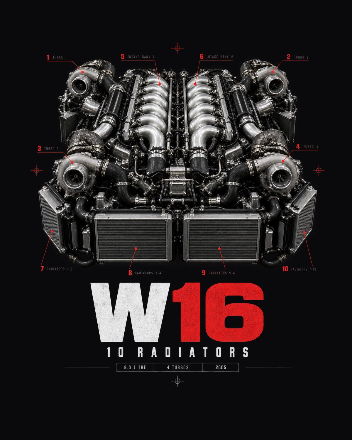 Bugatti Veyron 16.4 2005 W16 Ten Radiators Engine Tee design only
