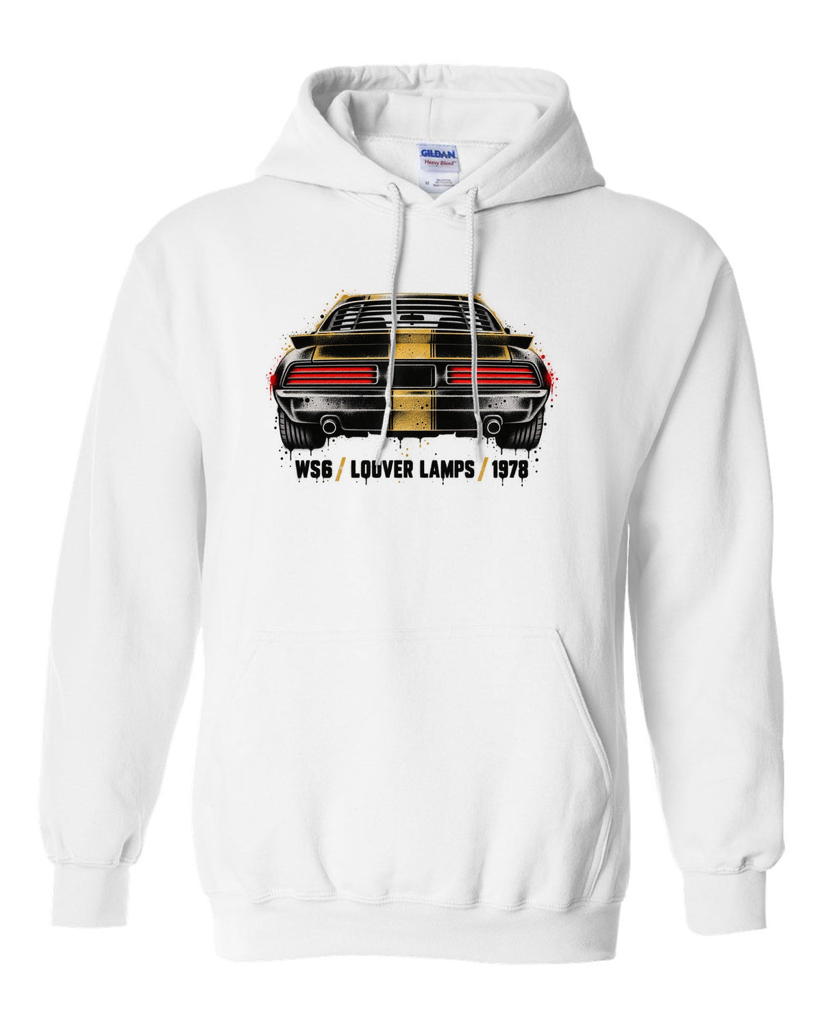 1978 Pontiac Firebird Formula rear taillights cutout in stencil style white pull over hoodie front view with the design