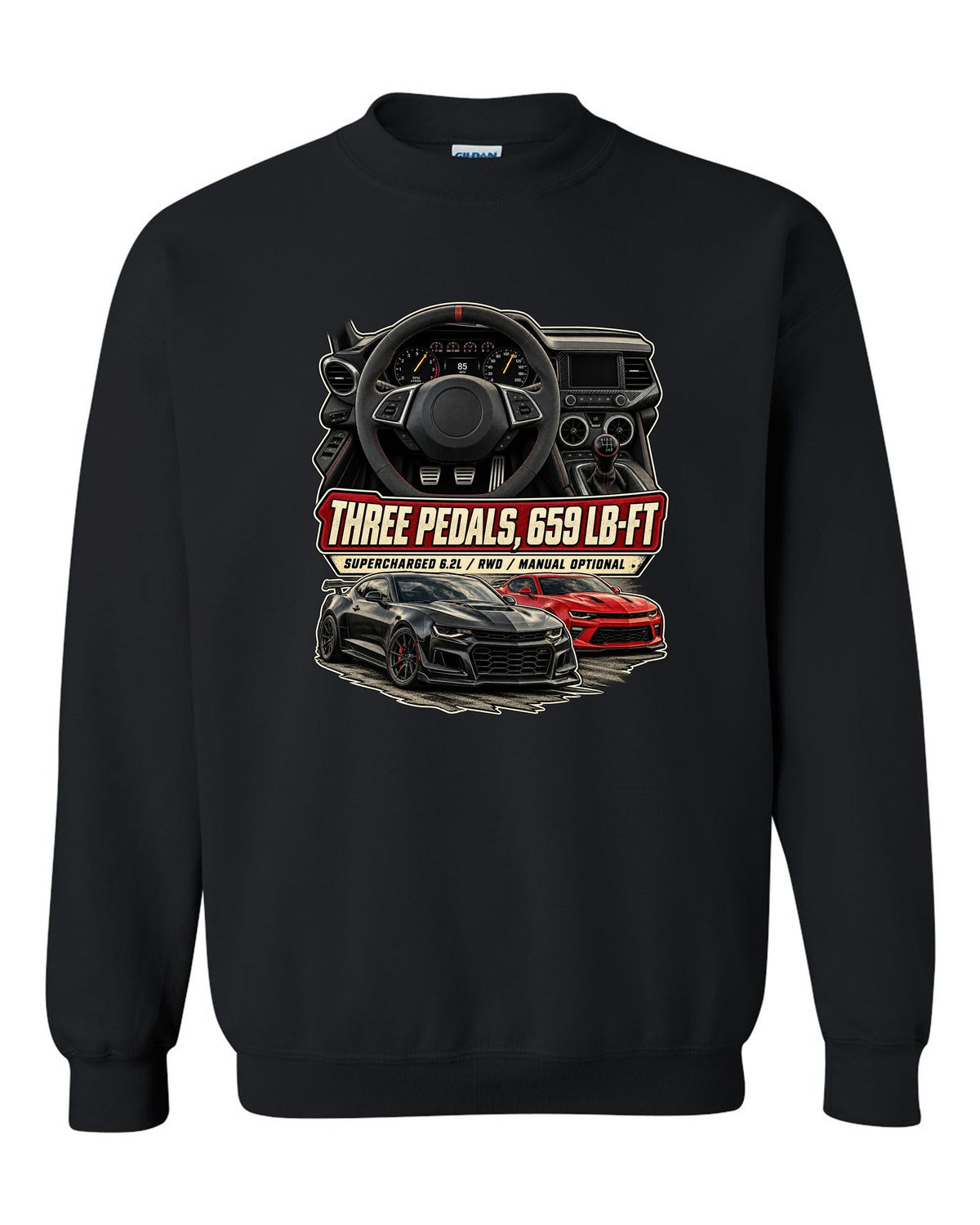 Gauge cockpit print of a 2022-25 Cadillac CT5-V Blackwing interior black crewneck front view with the design