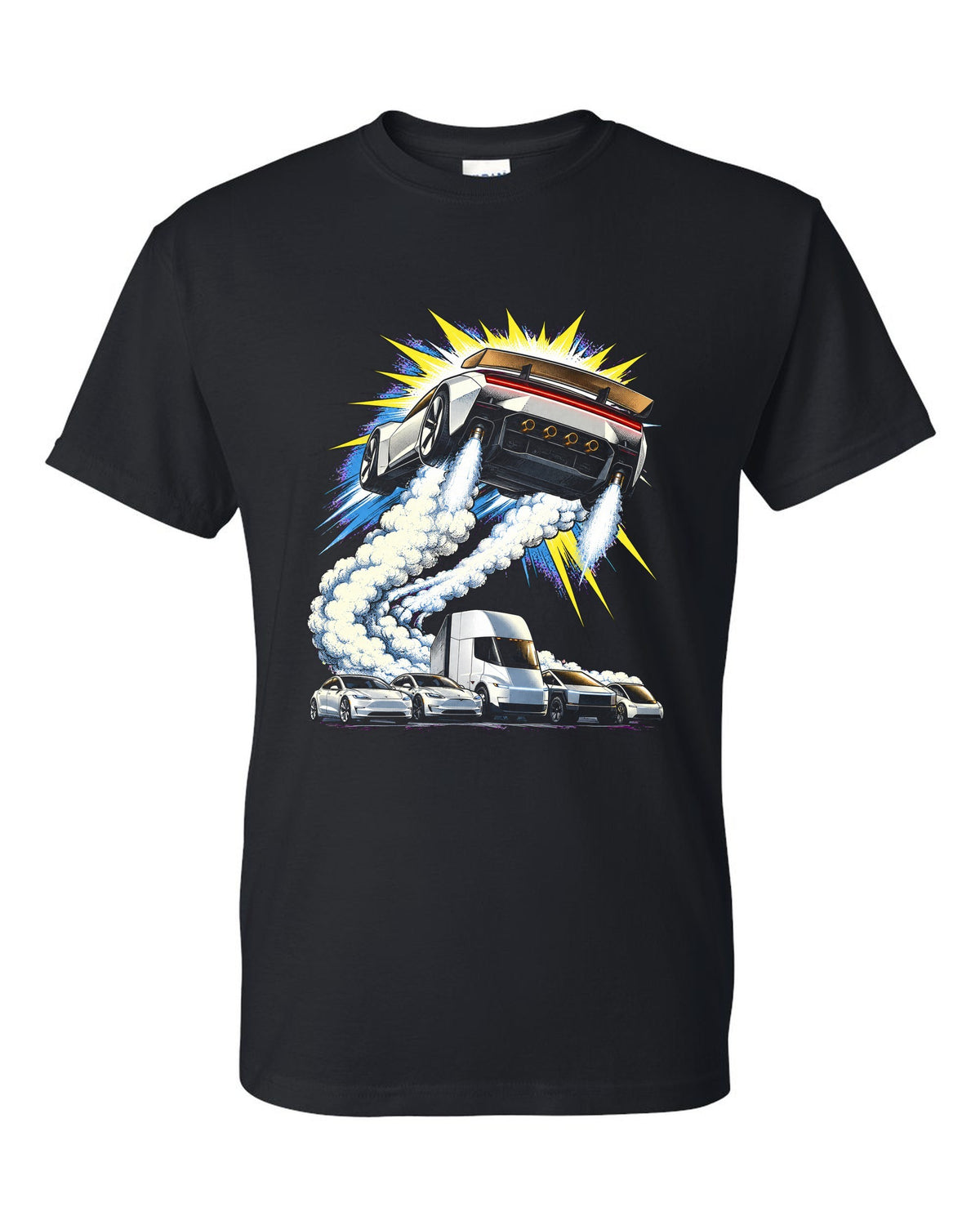 Tesla Roadster The Jump T-Shirt Black front