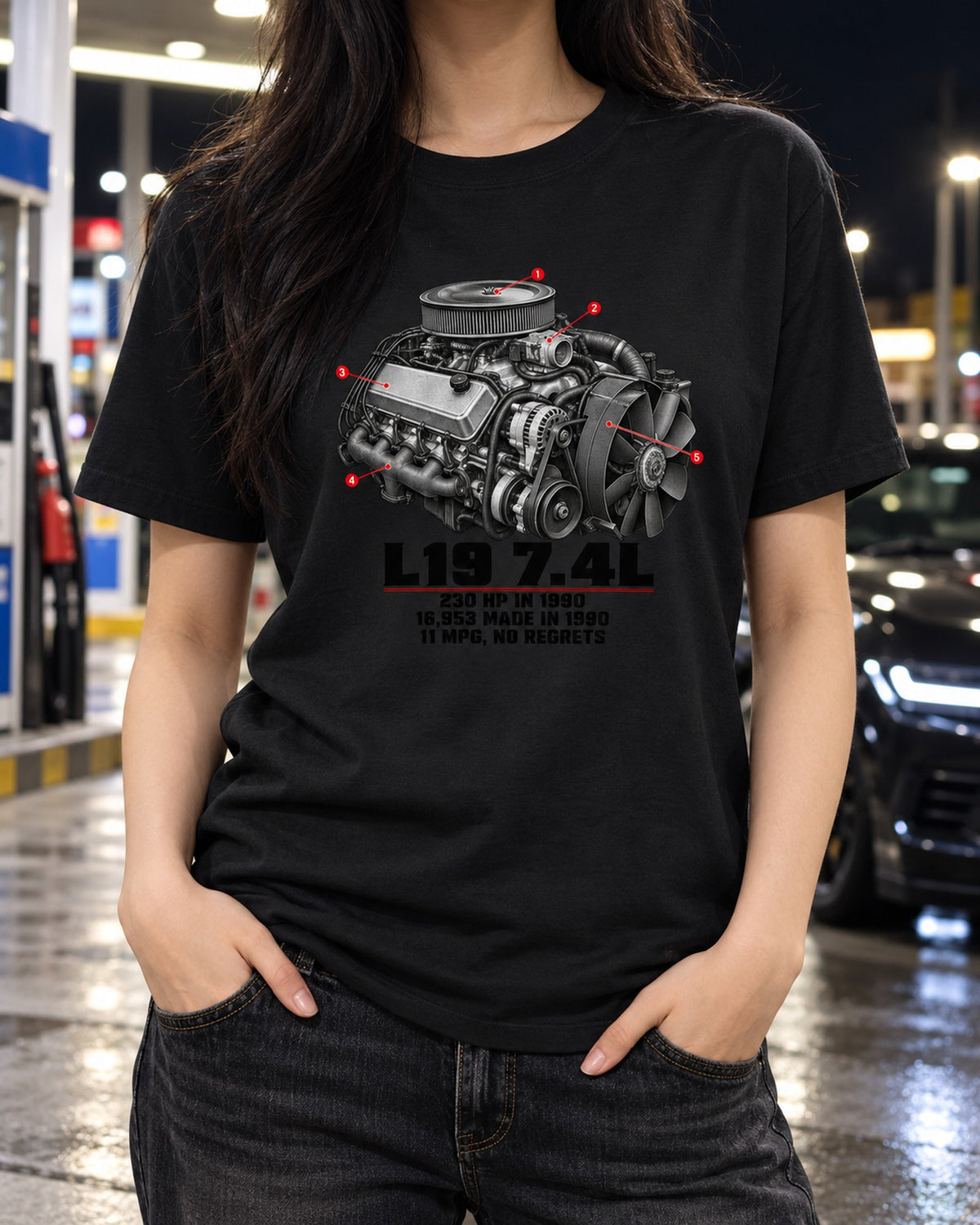 Chevrolet 454 SS Pickup 1990-93 L19 7.4L Engine Shirt T-Shirt Black worn hero