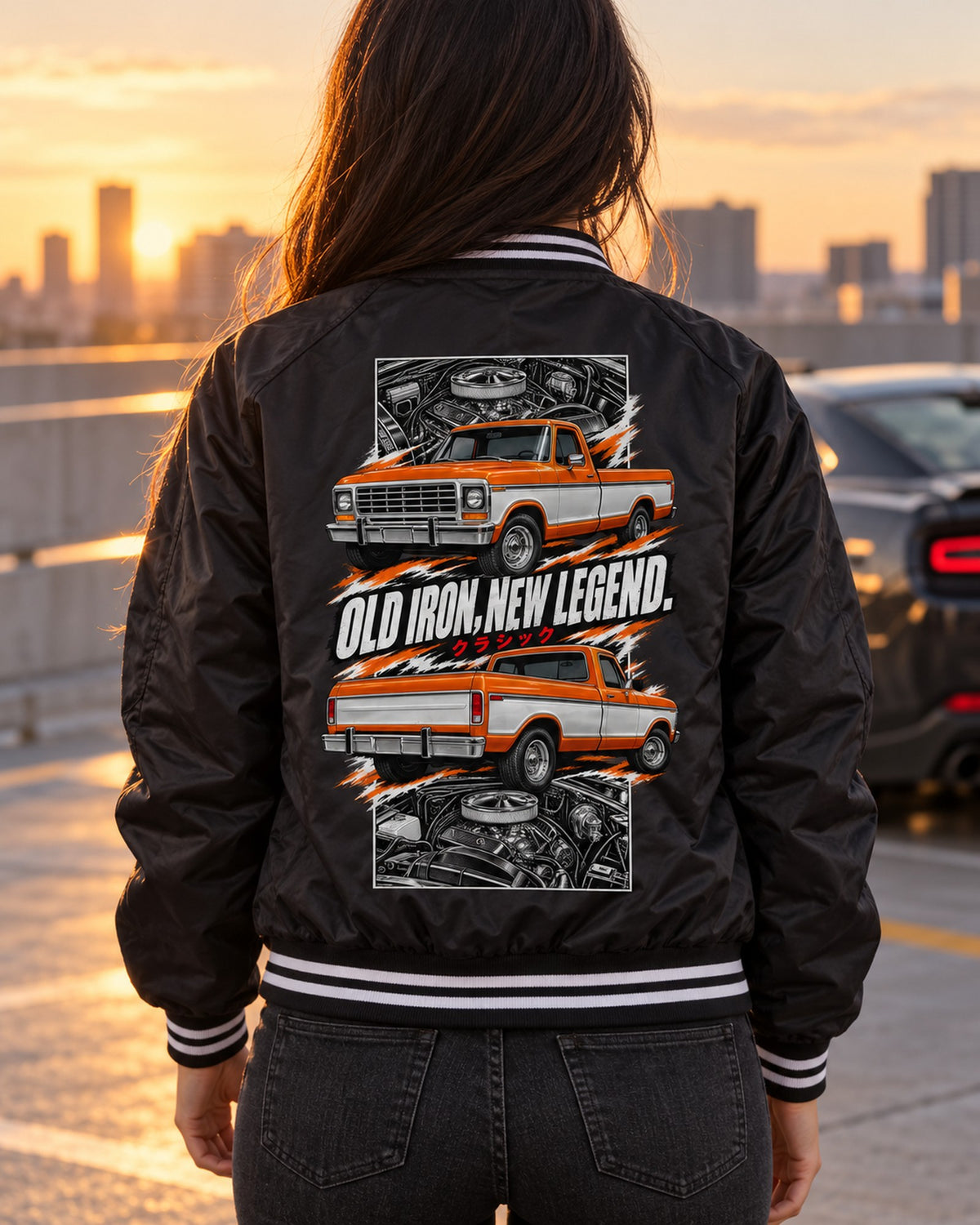 Ford F-150 1978 Torn Poster Full-Back Graphic Tee Bomber Jacket Black worn hero
