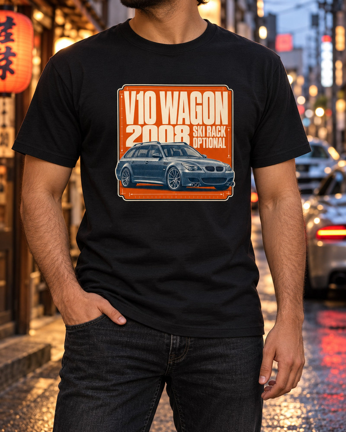 BMW M5 E61 Touring Halftone Shirt, V10 Wagon Gift T-Shirt Black worn hero