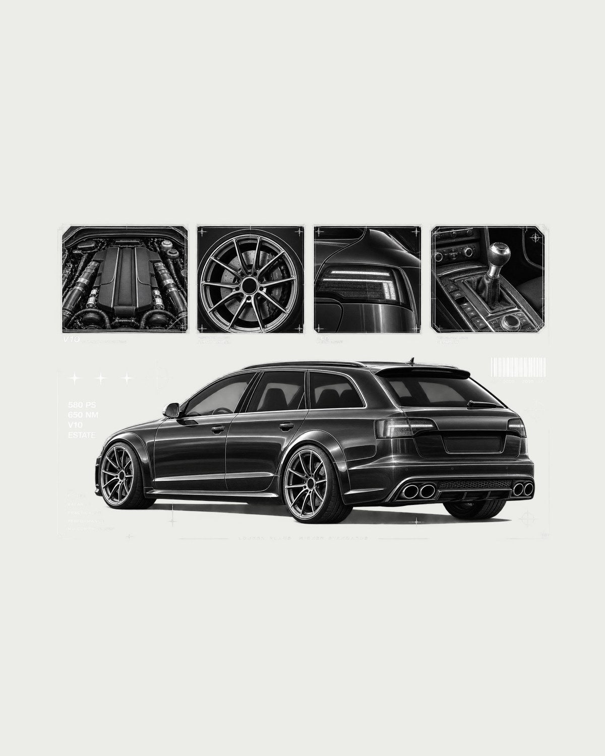 Audi RS6 Avant C6 4F Dossier Panels Shirt, Wagon Fan Gift design only