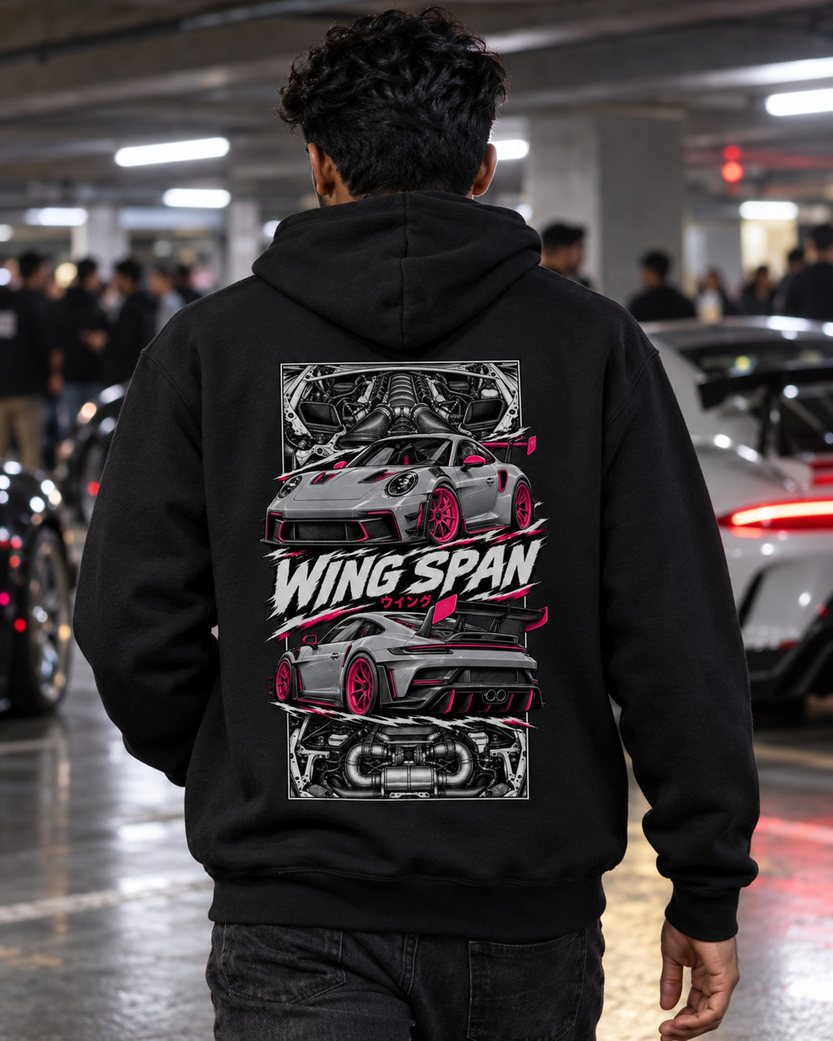 Porsche 992 Gt3 Rs Torn Poster Full-Back Graphic Tee Pull Over Hoodie Black worn hero
