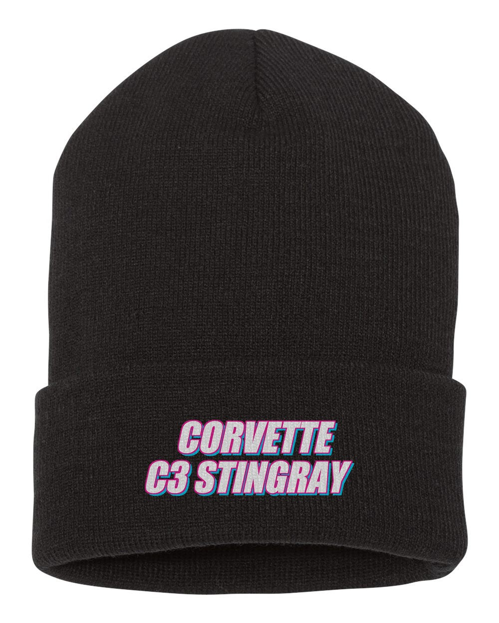Corvette C3 Stingray black beanie front view with car name