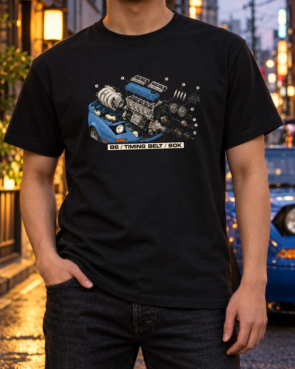Mazda MX-5 NA B6 1.6L Engine Parts Diagram Shirt T-Shirt Black worn hero