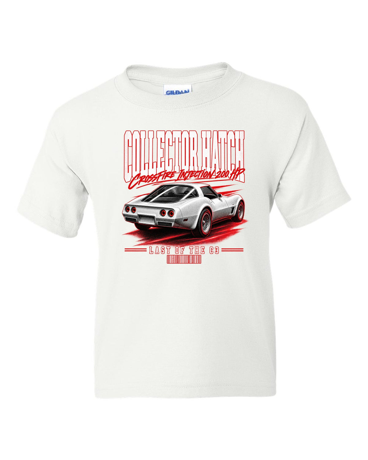 Chevrolet Corvette C3 1982 Collector Edition glass ch street poster print white kids tee front view with the design