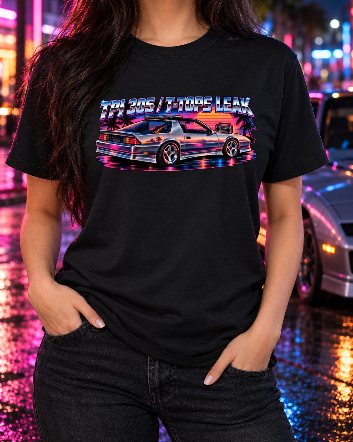 Chevrolet Camaro IROC-Z 1985 80s Airbrush Shirt, Car Guy Gift T-Shirt Black worn hero