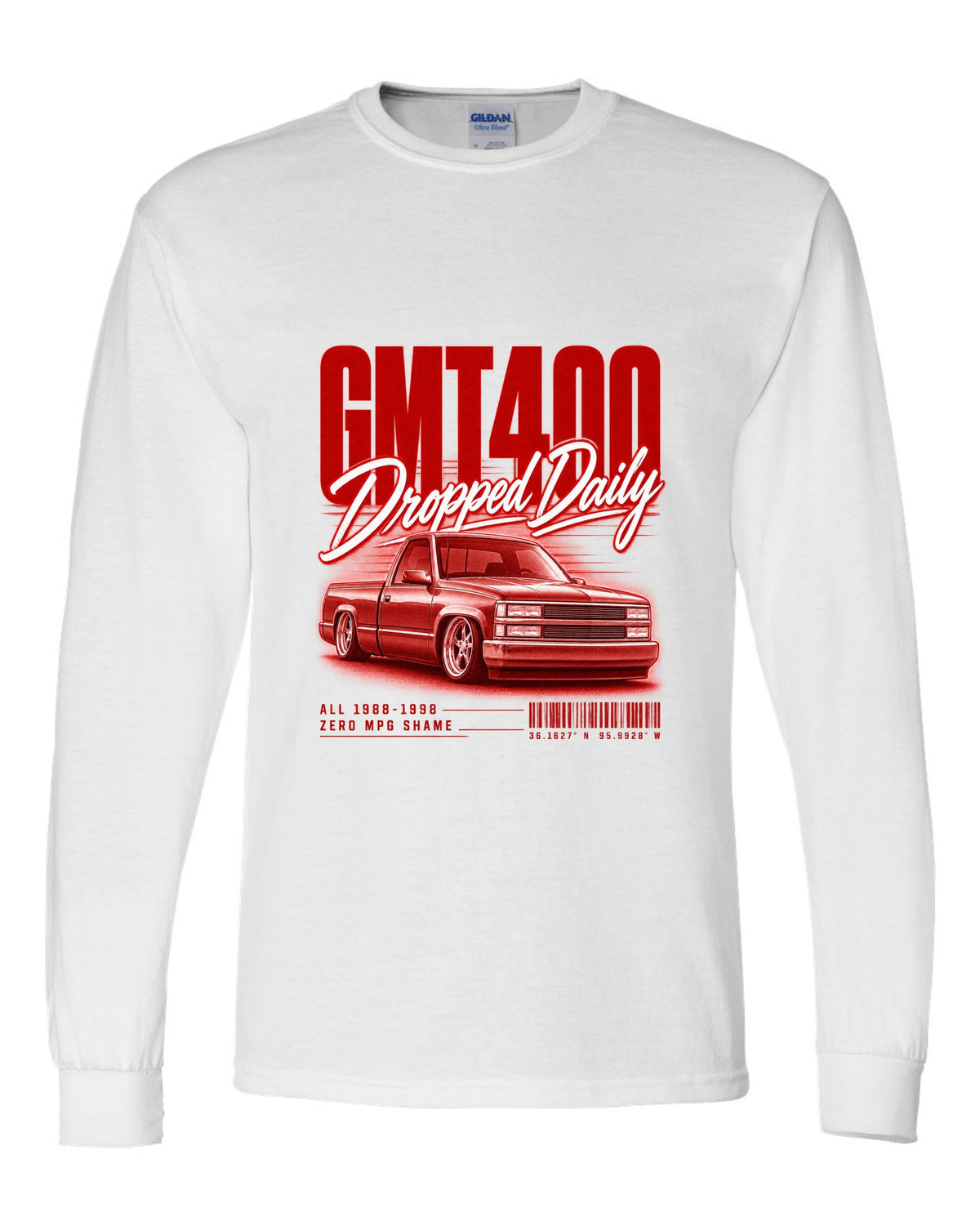 GMT400 OBS regular cab street poster print white long sleeve front view with the design