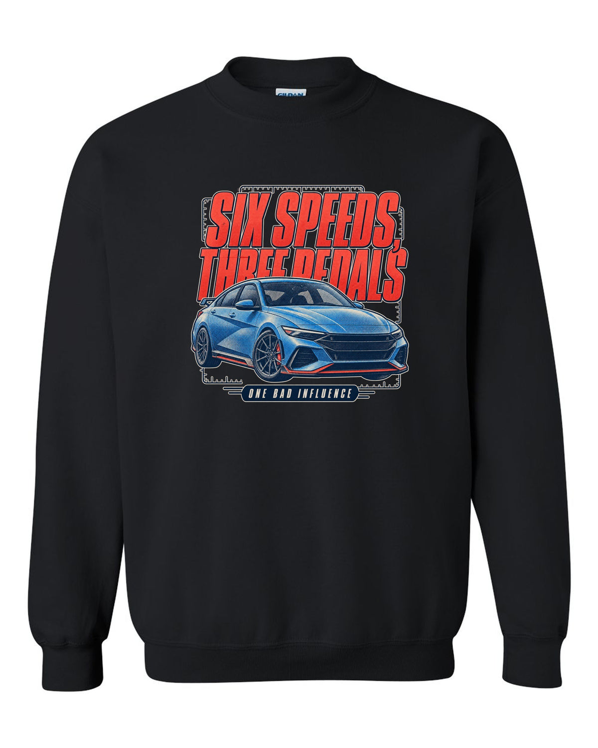 Hyundai Elantra N 2024 halftone statement print black crewneck front view with the design