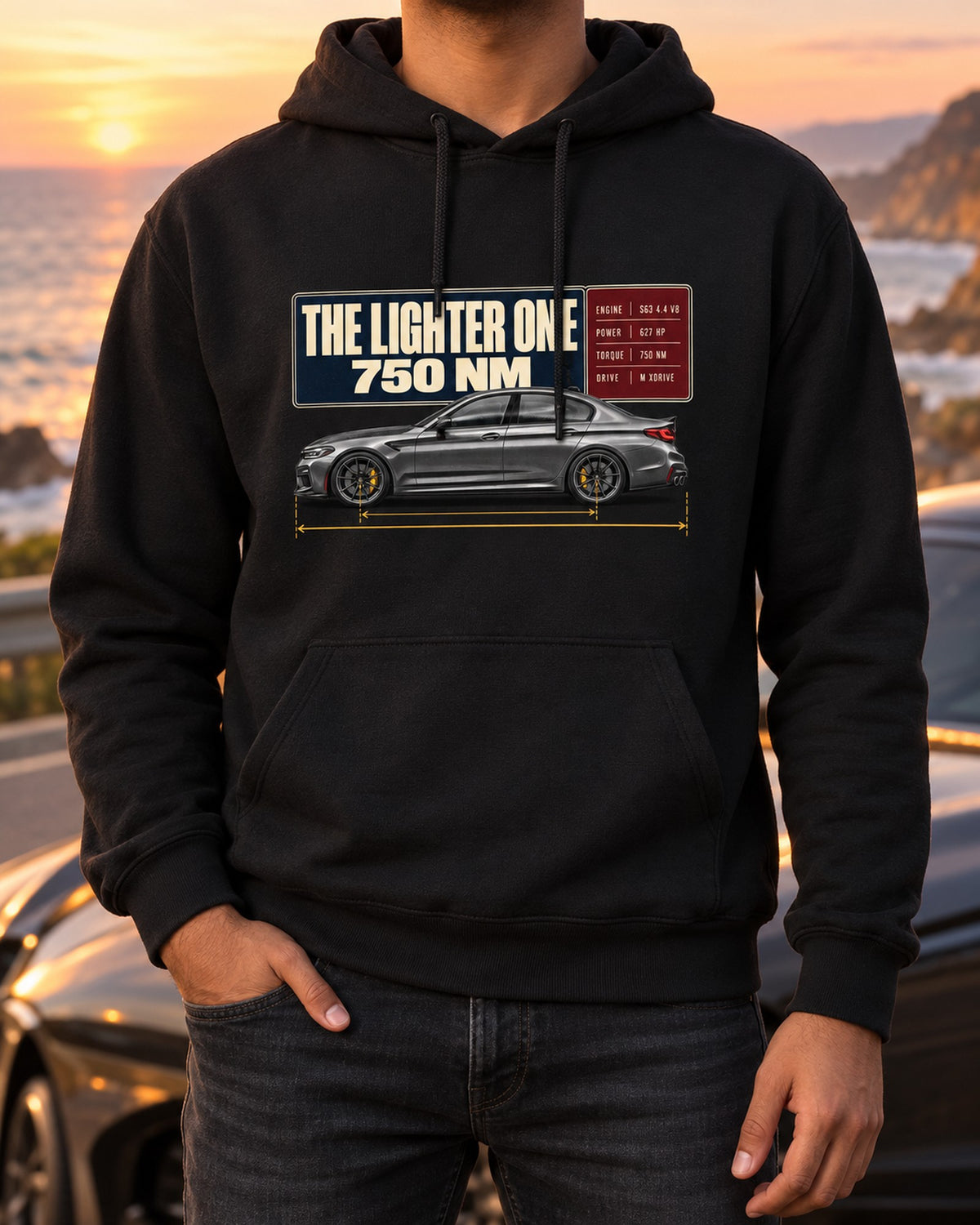 BMW M5 F90 CS Spec Poster Tee, The Lighter One Pull Over Hoodie Black worn hero