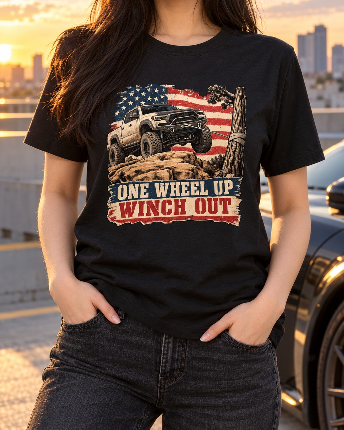 Ram 2500 Power Wagon Ledge Crawler Distressed Americana Tee T-Shirt Black worn hero