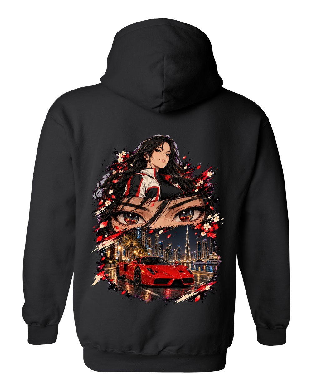Ferrari Enzo Anime Girl Pull Over Hoodie Black back