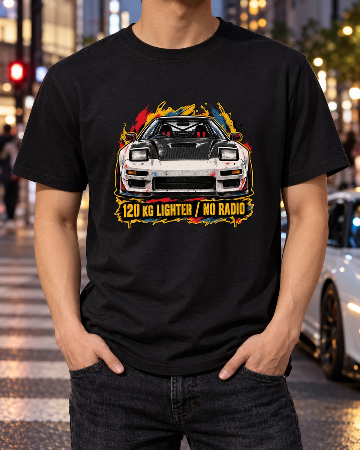 Honda NSX-R NA1 Grunge Stencil Shirt, 120 KG Lighter T-Shirt Black worn hero