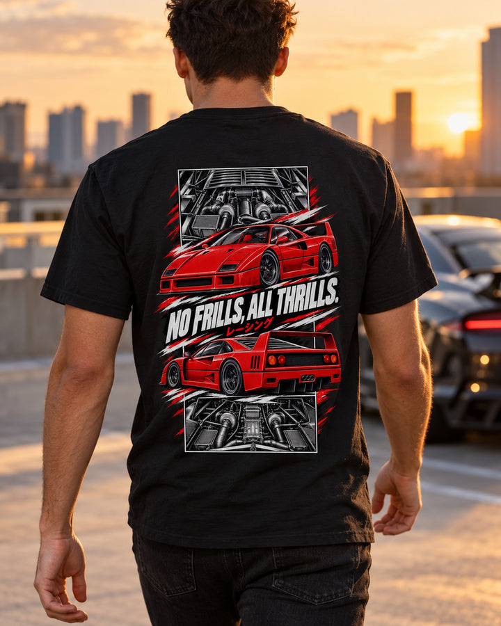 Ferrari F40 Torn Poster Full-Back Graphic Tee T-Shirt Black worn hero