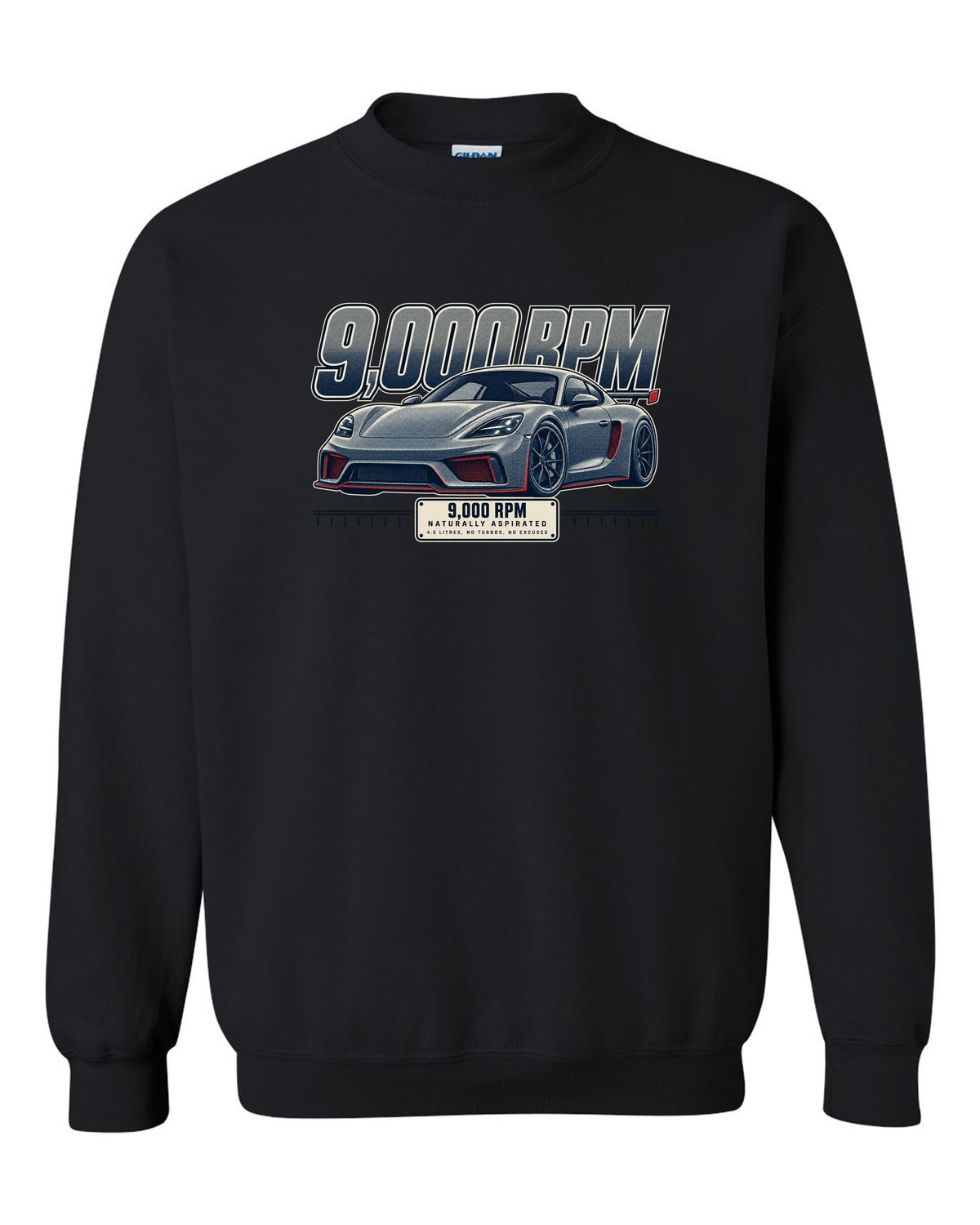 Halftone front three-quarter print of the Ferrari 458 Speciale black crewneck front view with the design