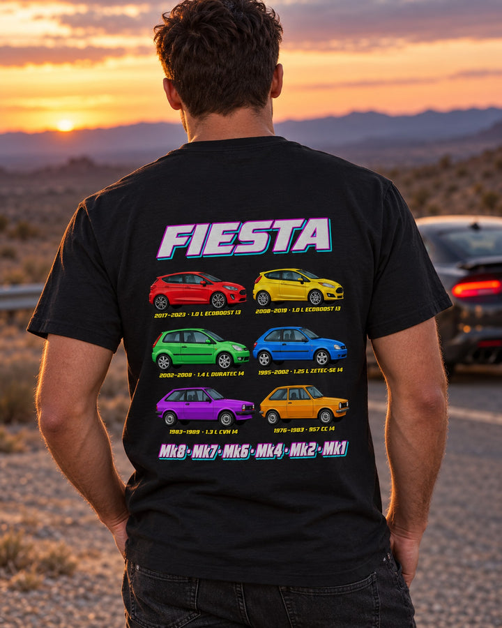 Ford Fiesta Evolution Poster Full-Back Graphic Tee T-Shirt Black worn hero