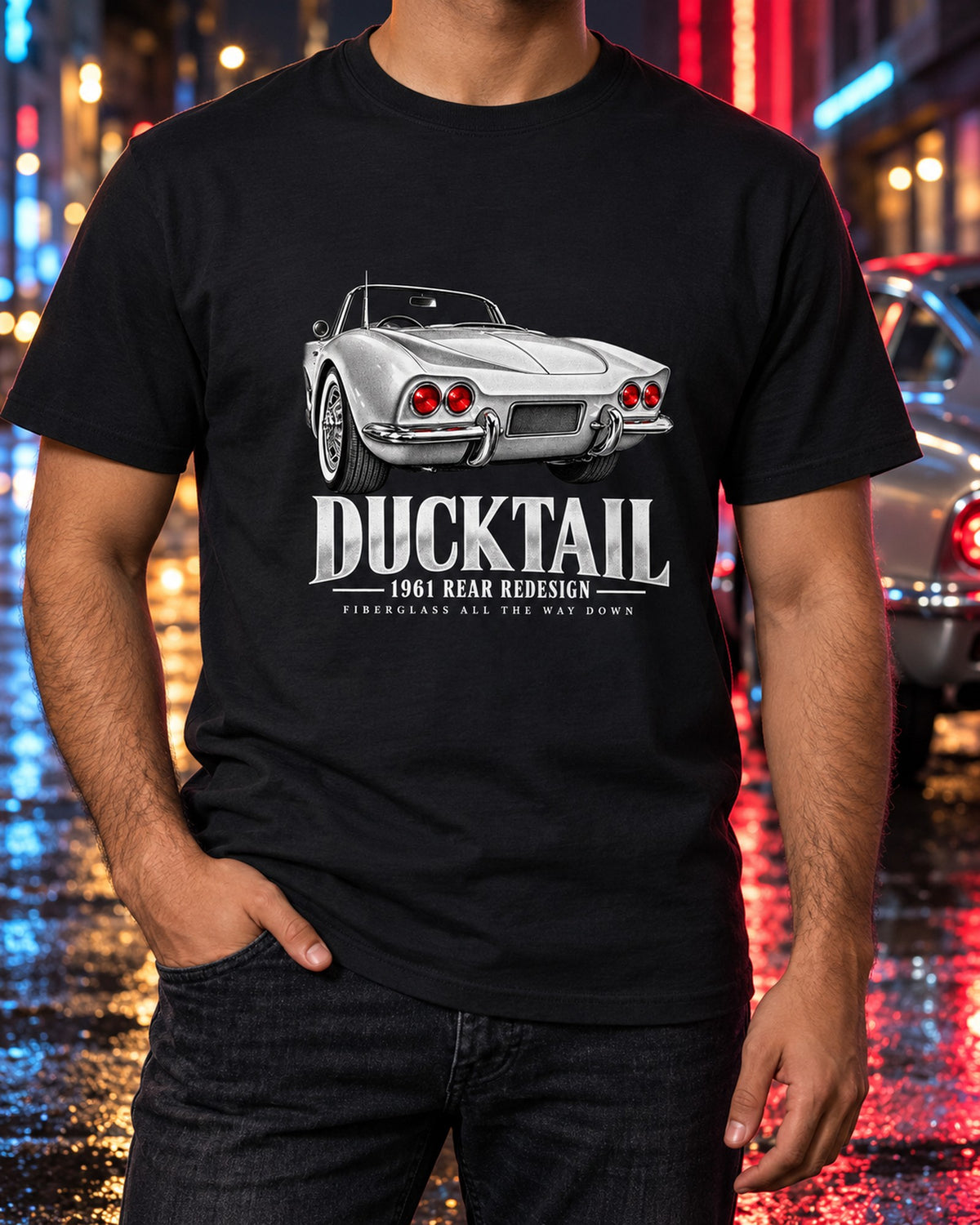 Chevrolet Corvette C1 1961 Ducktail Rear Detail Shirt T-Shirt Black worn hero