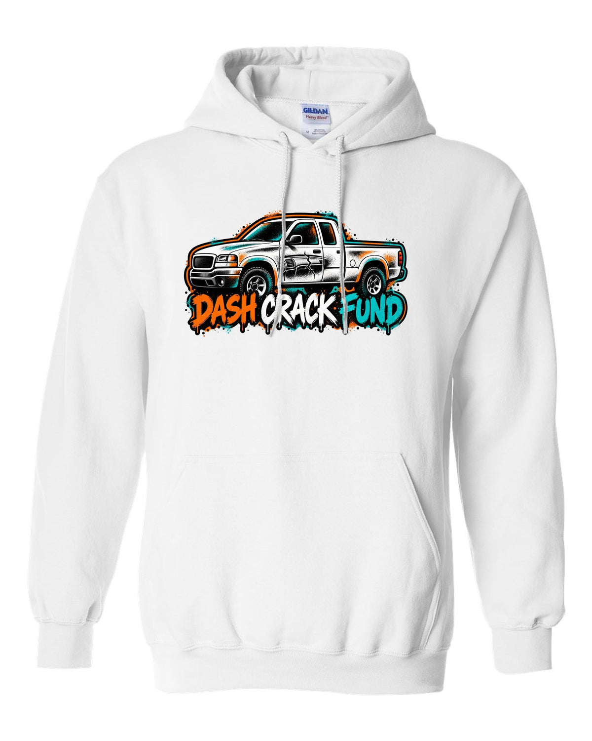 NBS Silverado GMT800 Spray Stencil Tee, Dash Crack Fund white pull over hoodie front view with the design