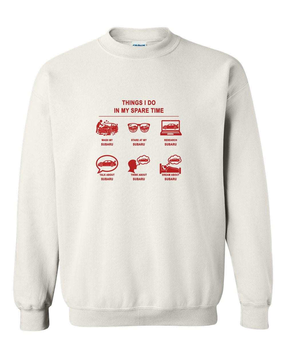 Subaru Things I Do Crewneck White front