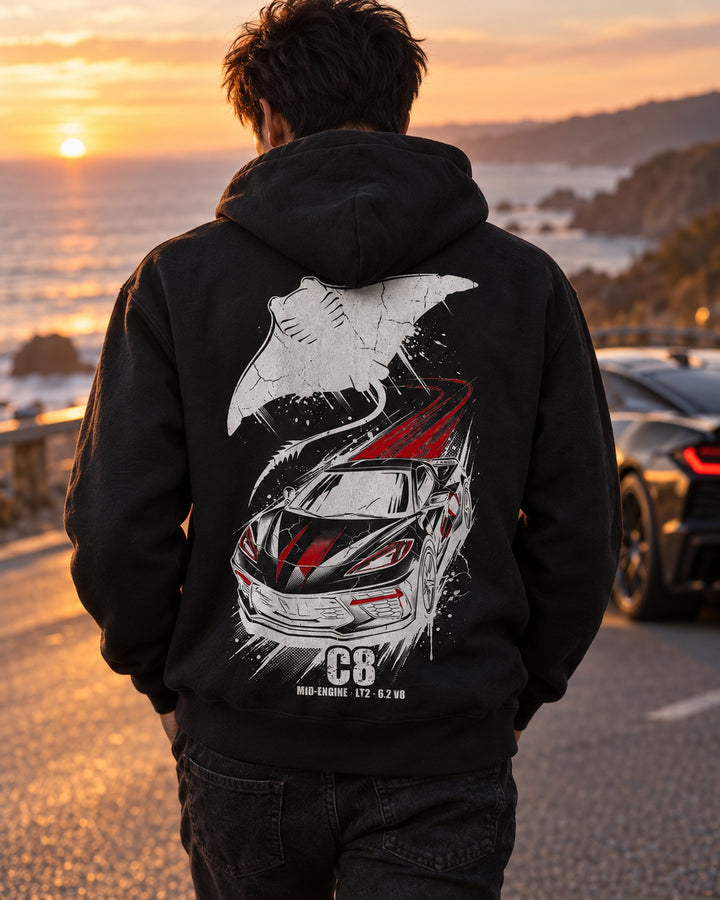 C8 Corvette Manta Pull Over Hoodie & Zip Hoodie Zip Hoodie Black worn hero