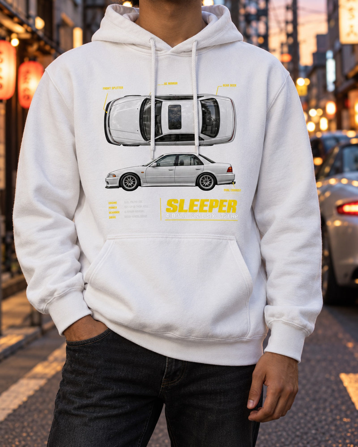 BMW E36 M3 Sedan Four-Door Sleeper Spec Poster Shirt Pull Over Hoodie White worn hero