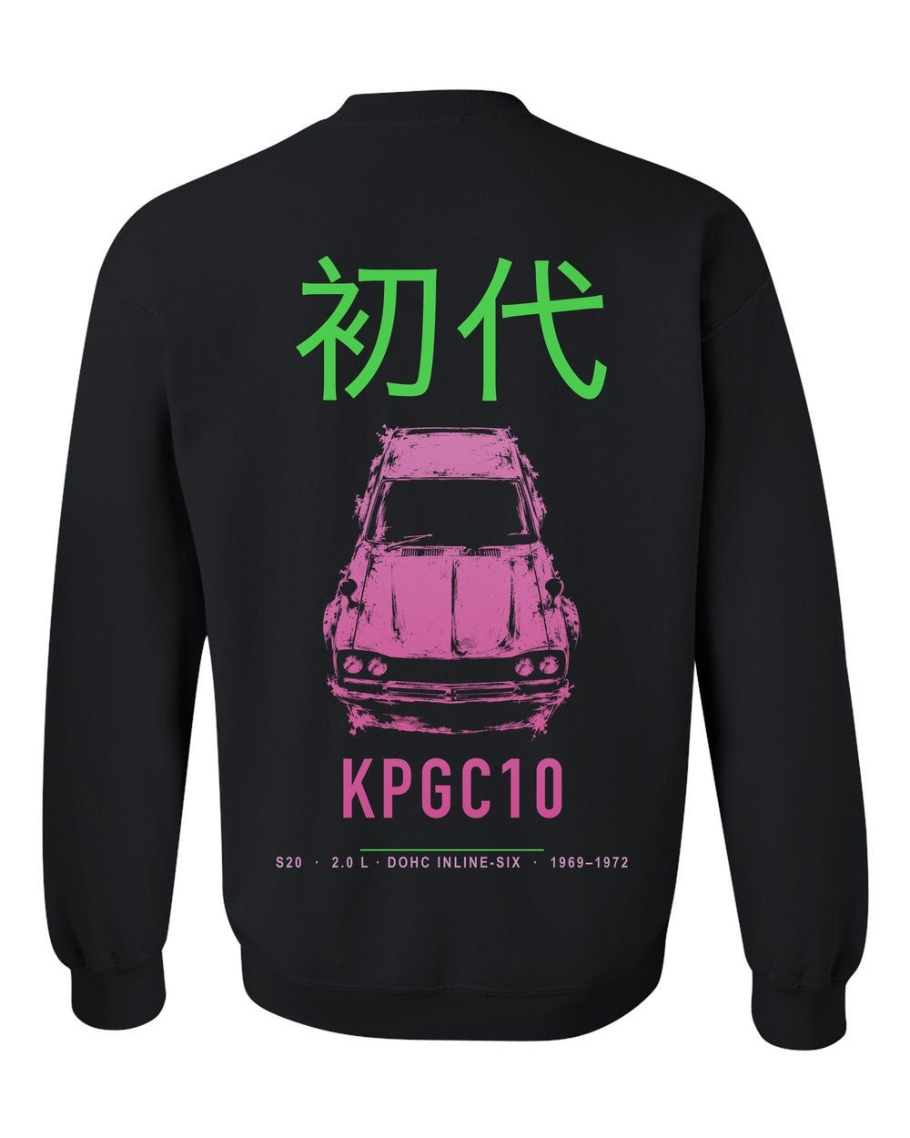 KPGC10 full-back artwork black crewneck back view with the design