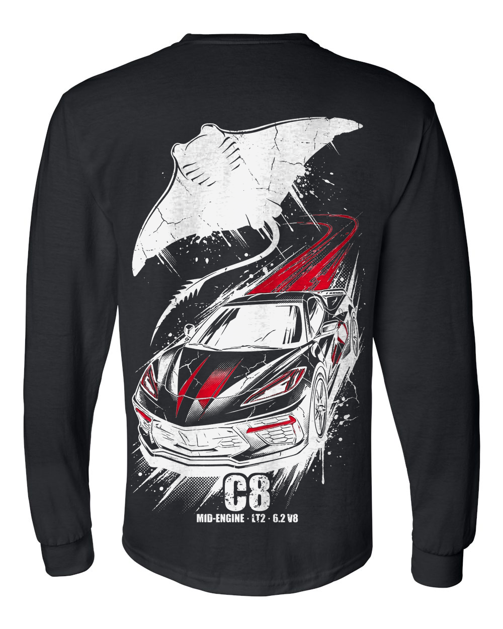 C8 Corvette Manta Long Sleeve T-Shirt — Black back
