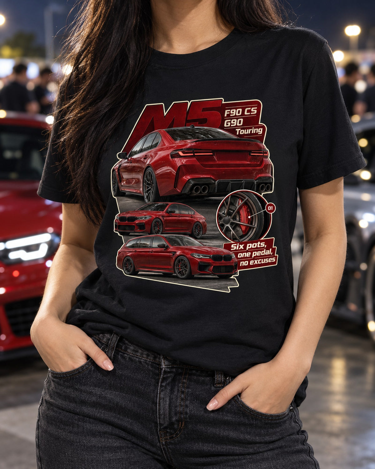 BMW M2 G87 Taillight Macro Shirt, Six Pots Brake Joke Car Tee T-Shirt Black worn hero