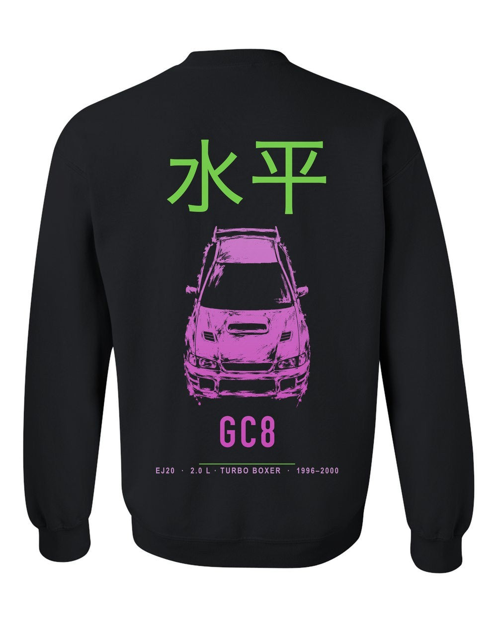 GC8 full-back artwork black crewneck back view with the design