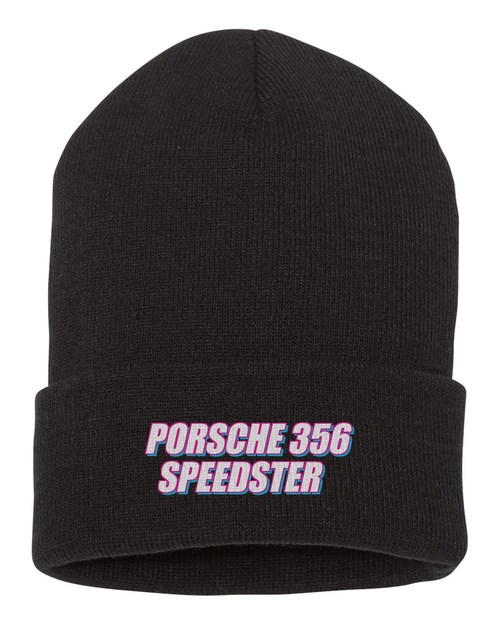 Porsche 356 Speedster black beanie front view with car name