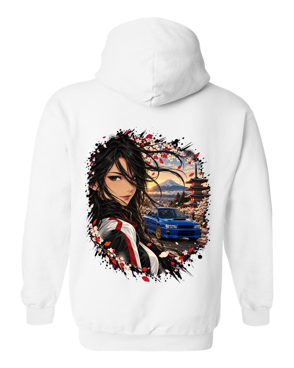 Subaru WRX STI GC8 Anime Girl Pull Over Hoodie White back
