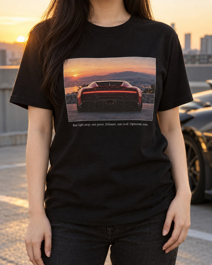 Bugatti Chiron Rear Taillight Macro Shirt, Exhaust Oval T-Shirt Black worn hero