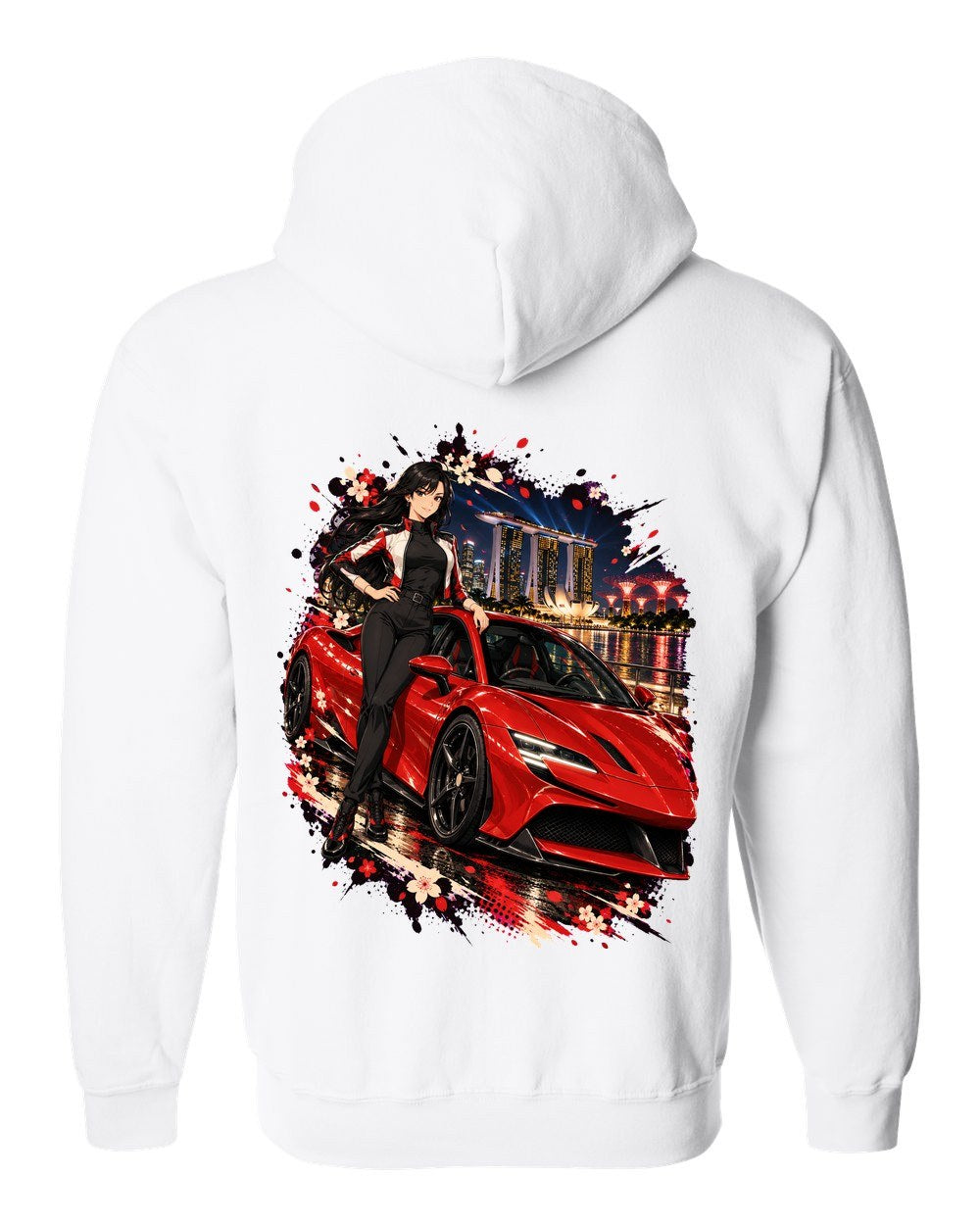 Ferrari SF90 Anime Girl Zip Hoodie White back