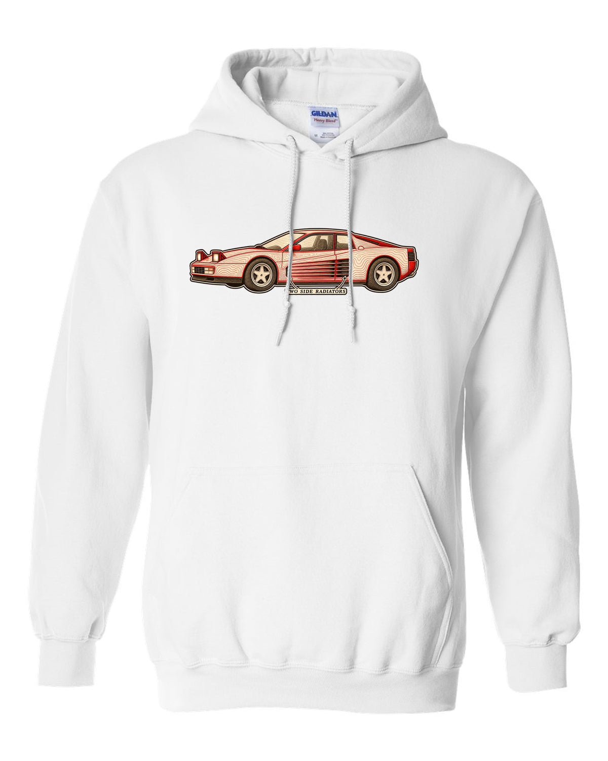Ferrari Testarossa F110 Side Strake Contour Map white pull over hoodie front view with the design