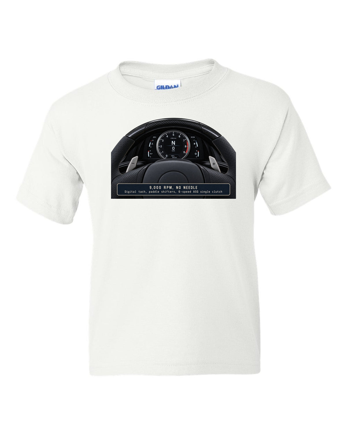 Engine hero print of the Lexus LFA 1LR-GUE 4.8 L V10 white kids tee front view with the design