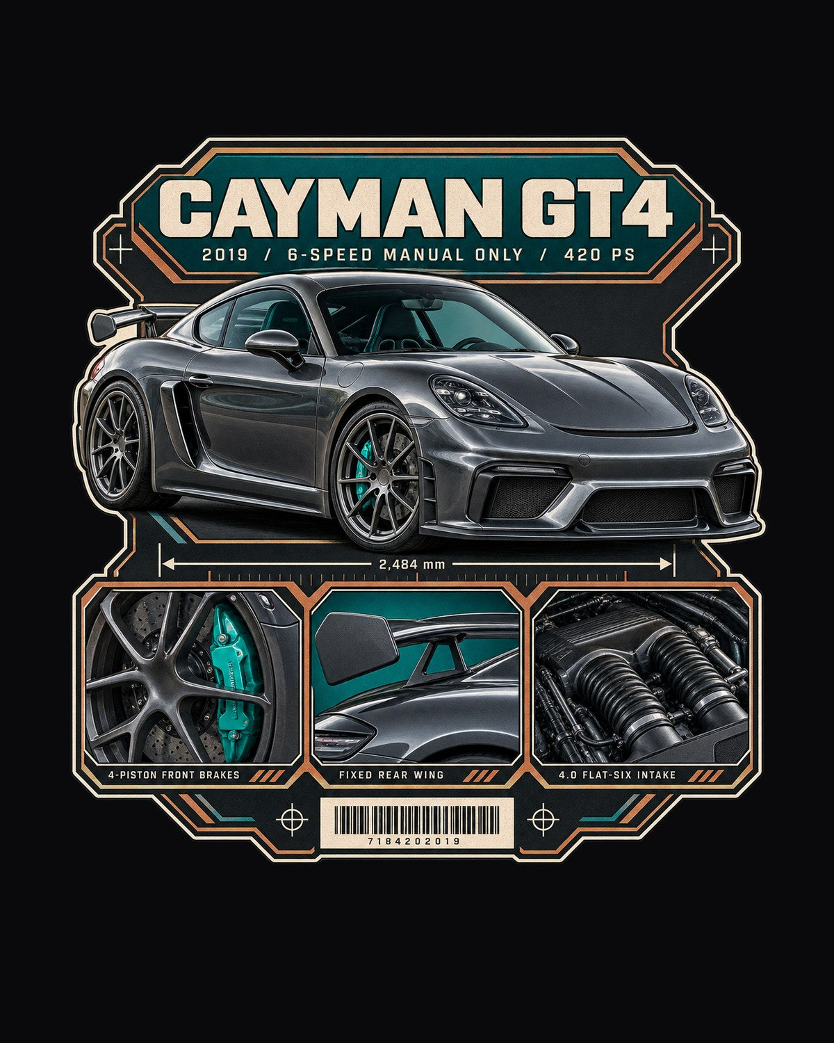Porsche 718 Cayman GT4 982 Dossier Panel Tee, Manual Gift design only
