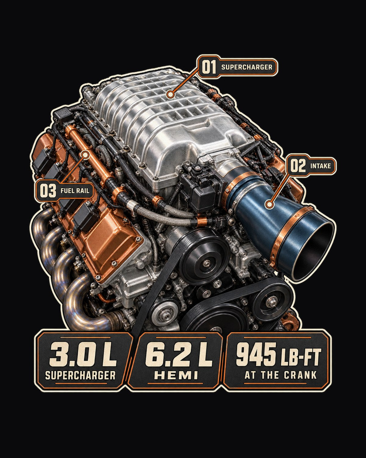 Dodge Challenger Demon 170 Supercharged Hemi Engine Tee design only