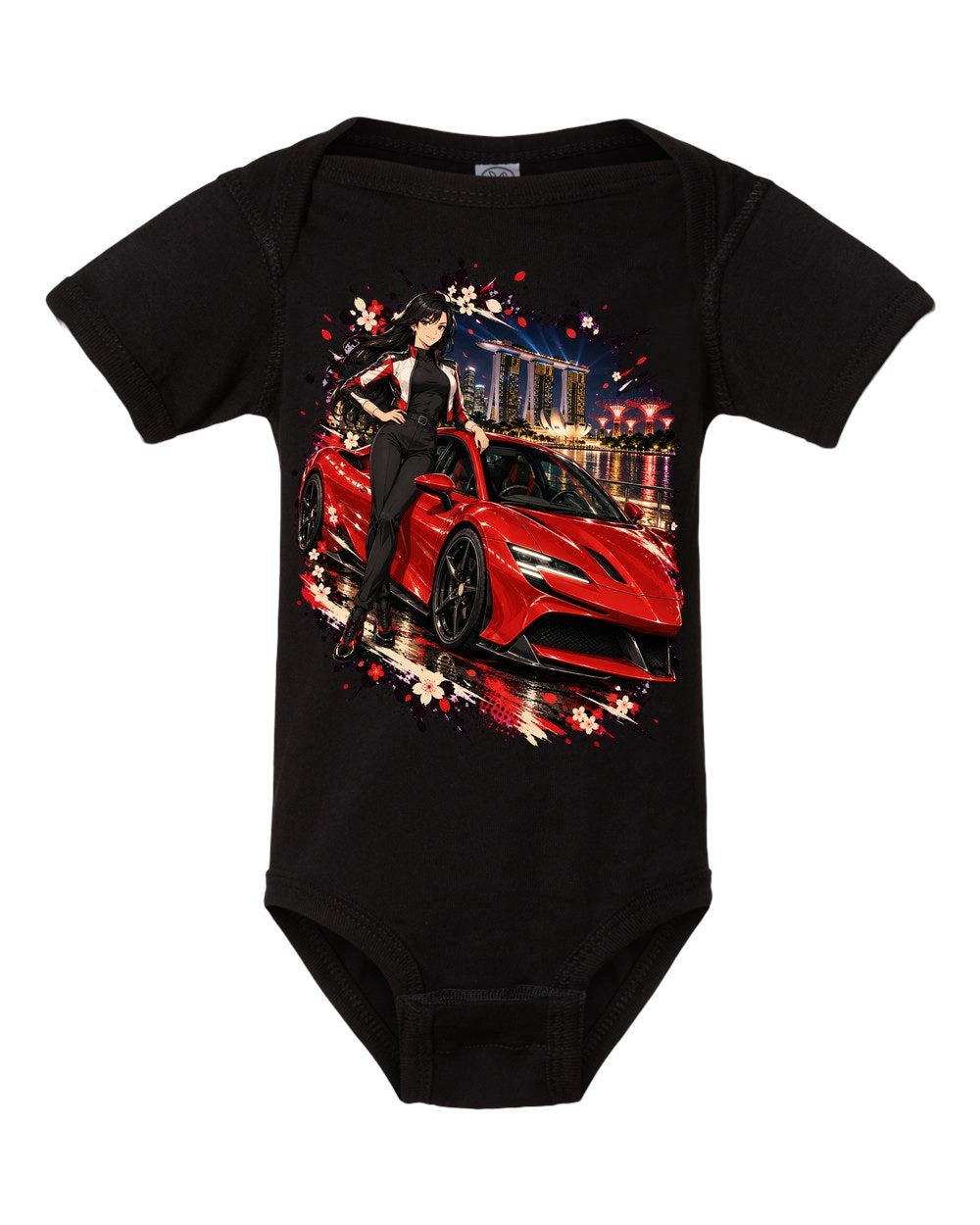Ferrari SF90 Anime Girl Baby Onesie Black front