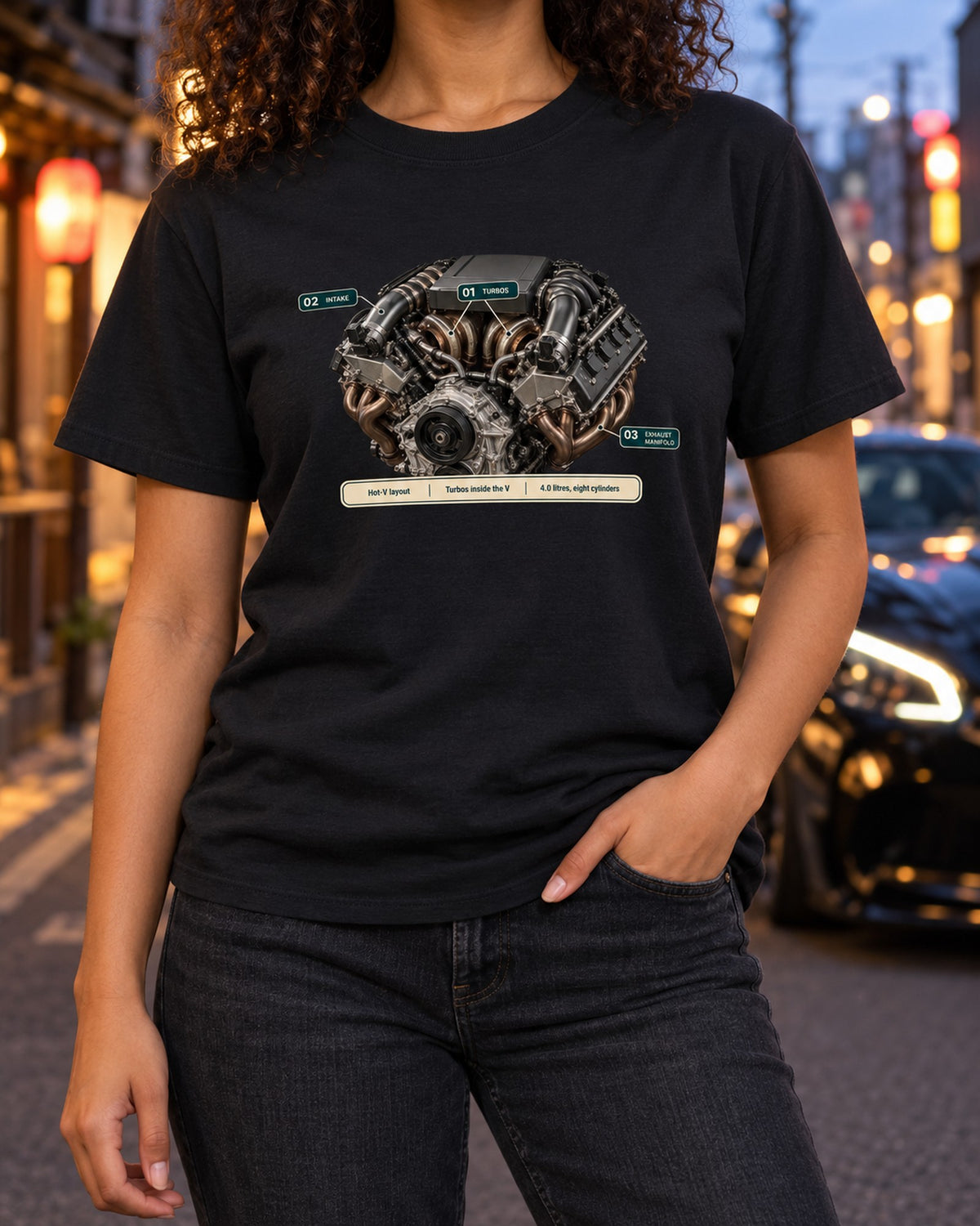 Mercedes-AMG G63 M177 4.0 V8 Engine Shirt, Hot-V Biturbo Tee T-Shirt Black worn hero