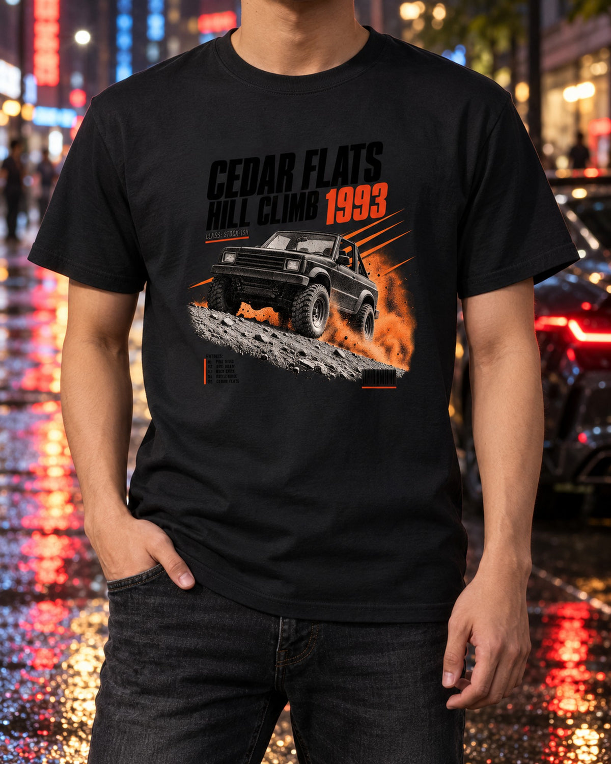 Jeep Wrangler YJ Hill Climb Race Poster Tee, 1987-1995 T-Shirt Black worn hero